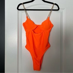 SHEIN Neon Chain Detail One Piece Bathing Suit